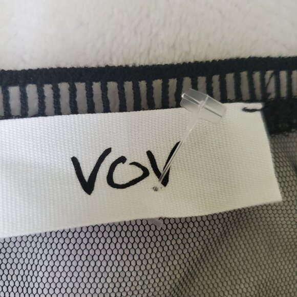 Vov womens blouse see through mesh Vneck Long Sleeve sz medium Black color - Picture 5 of 10